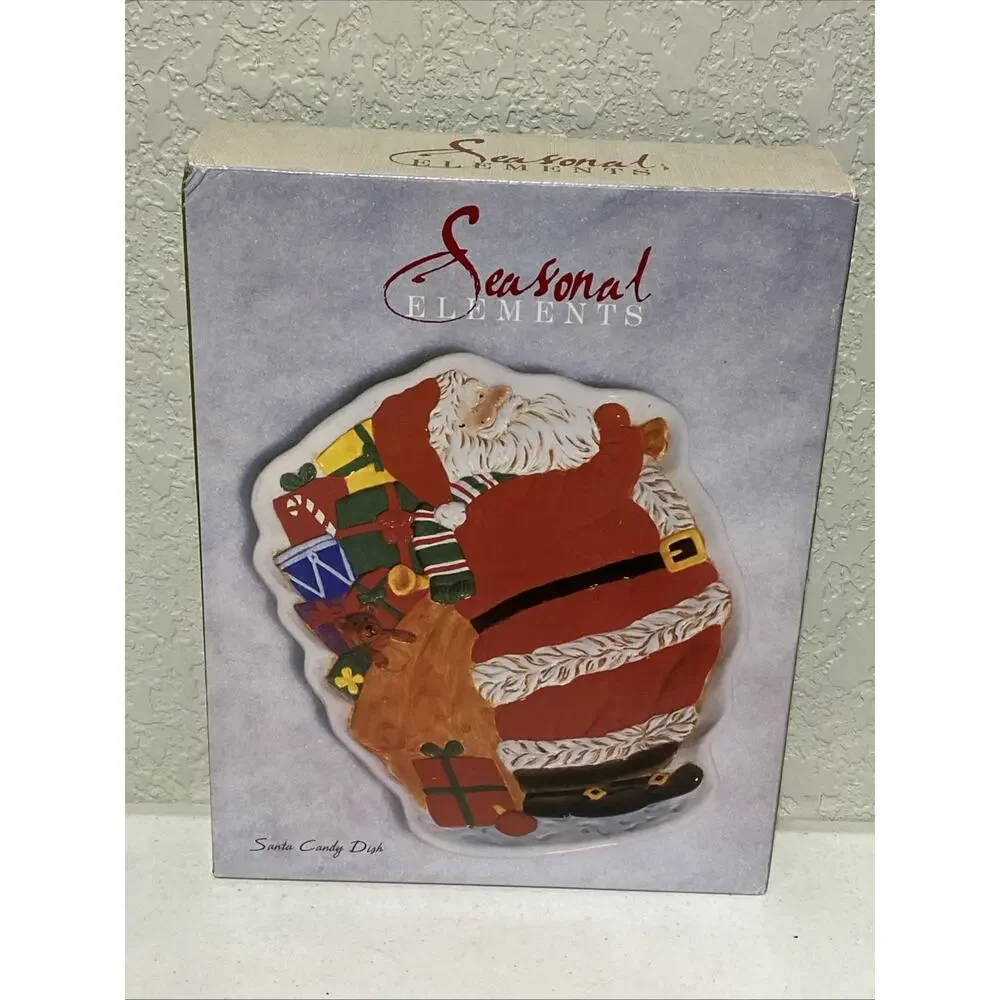 Santa Claus Ceramic Cookie‎ Candy Dish Christmas Plate Seasonal Elements NEW